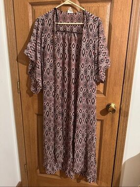 one clothing Pink & Black Geometric Maxi Kimono